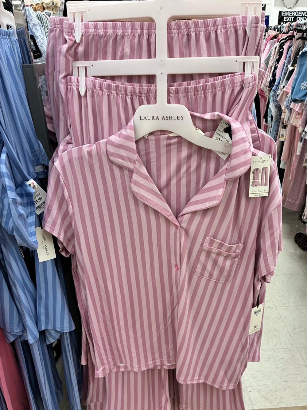 Laura Ashley Pink & White Striped Short Sleeve Pajama Set